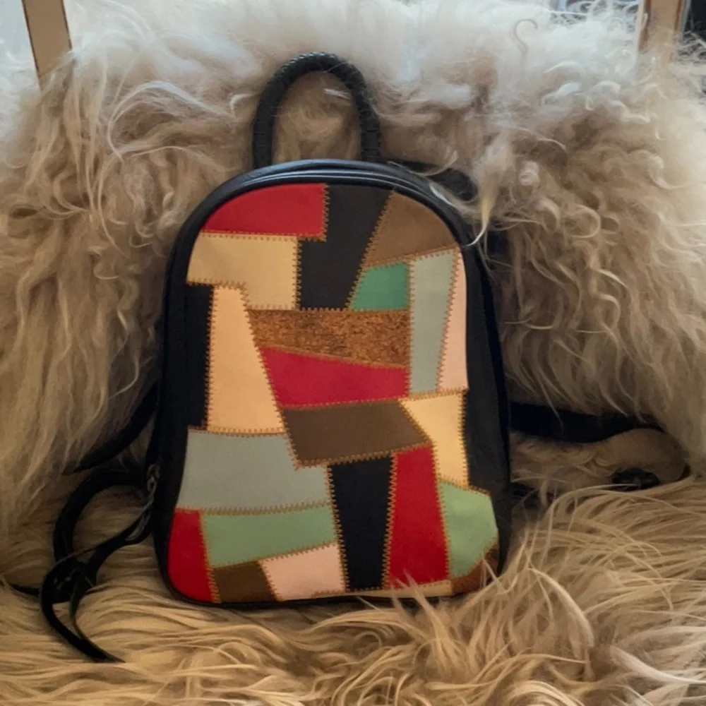 NWOT Cleobella‎ Backpack  LEATHER PATCHWORK STYLE BRAIDED HANDLE SMALL new-$280